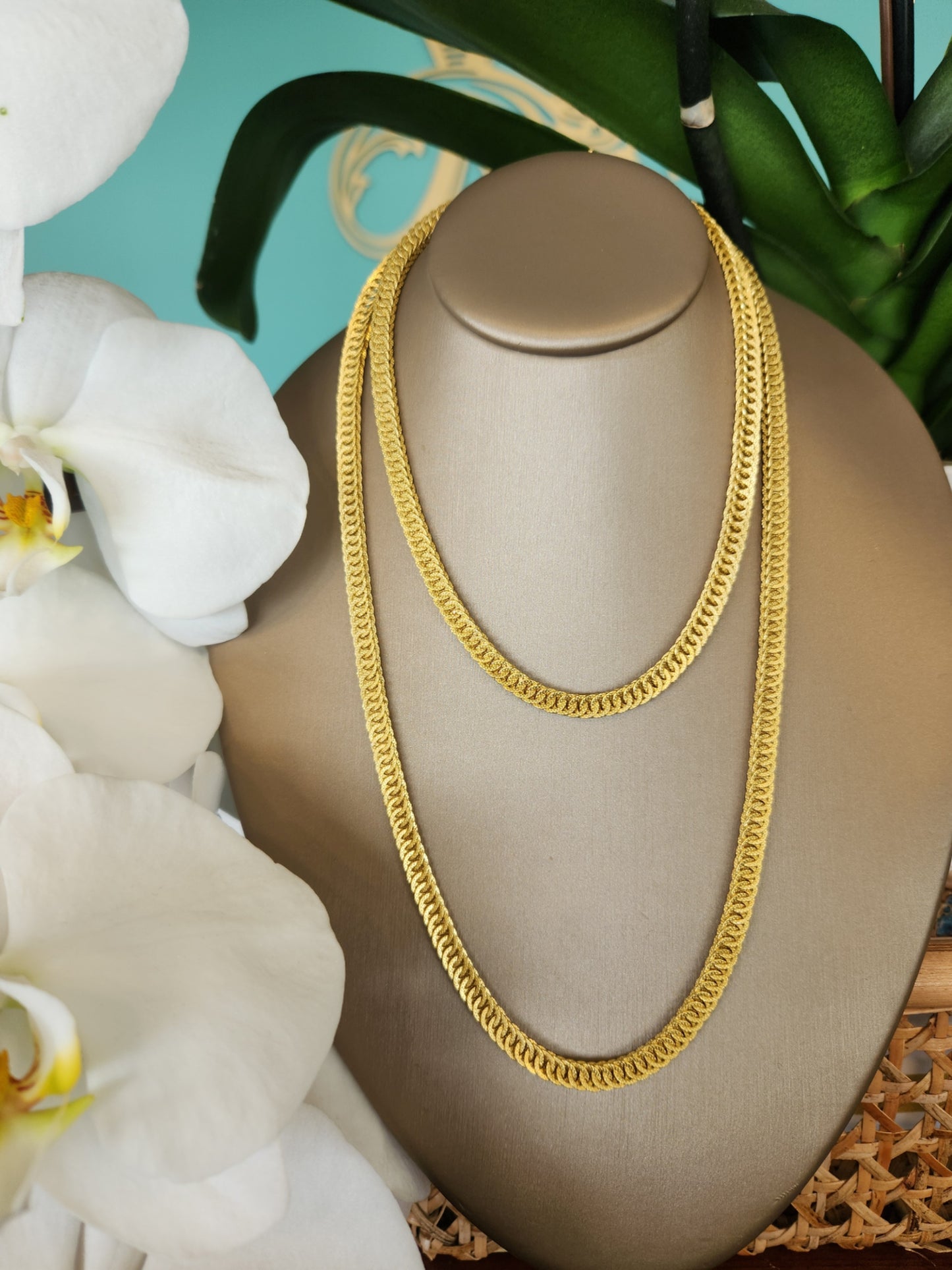 18K Yellow Gold Designer Fancy Link 36 Inch Necklace by Marchisio 1858 in Turin, Italy.