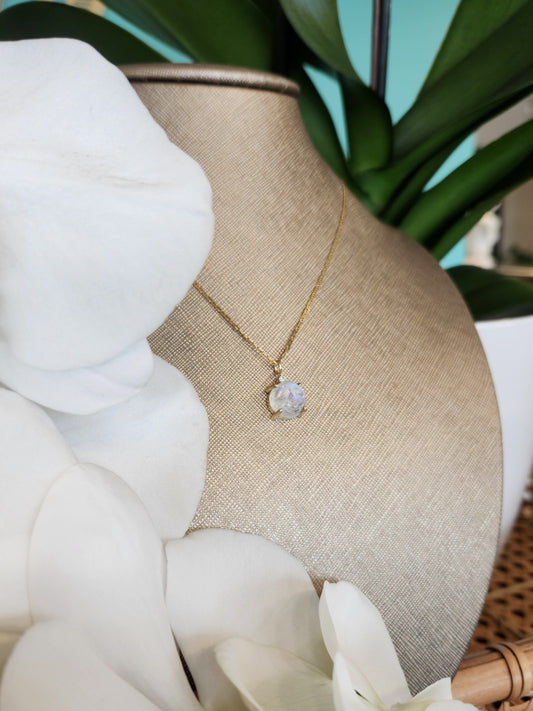 14 Karat Yellow Gold Carved "Man In The Moon" Moonstone Pendant With Diamond Accent