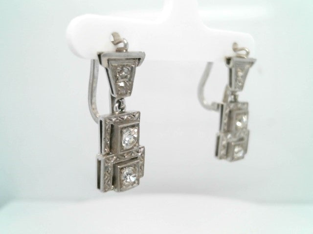 Art Deco 18 Karat White Gold Old Mine Cut Diamond Earrings
