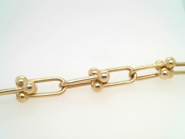 Vintage 14 Karat Yellow Gold 10 Mm Fancy Open Link With Bead End Chain Necklace, 16"