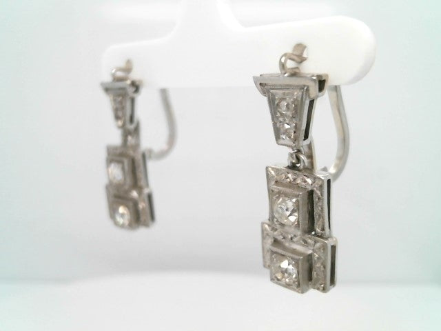 Art Deco 18 Karat White Gold Old Mine Cut Diamond Earrings
