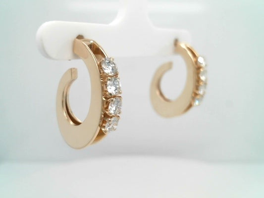 Vintage 14 Karat Yellow 3/4 Hoop Earrings With Diamonds