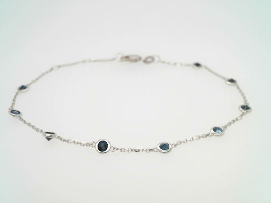 14 Karat White Gold Bezel Set Blue Sapphire "By The Yard" Style Bracelet 6.5-7.5"