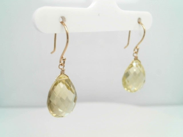 14 Karat Yellow Gold Lemon Quartz Briolette Earrings