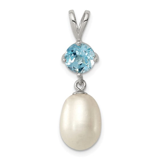 Sterling Silver Cultured Freshwater Pearl And Blue Topaz Pendant