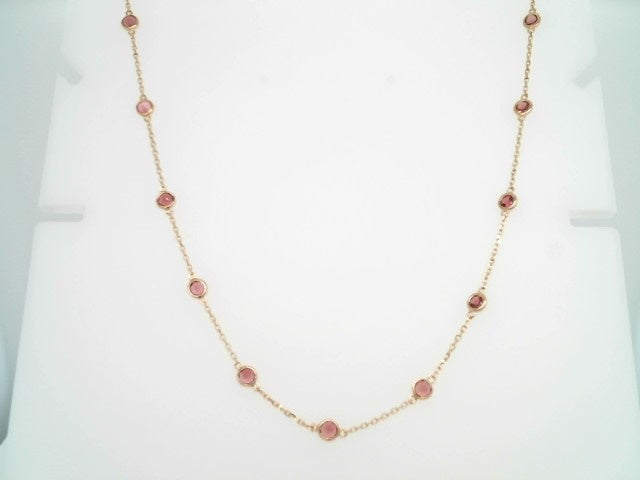 14 Karat Yellow Gold Bezel Set Pink Tourmaline "By The Yard" Style Necklace 16-18"