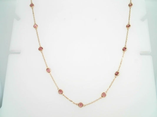 14 Karat Yellow Gold Bezel Set Pink Tourmaline "By The Yard" Style Necklace 16-18"