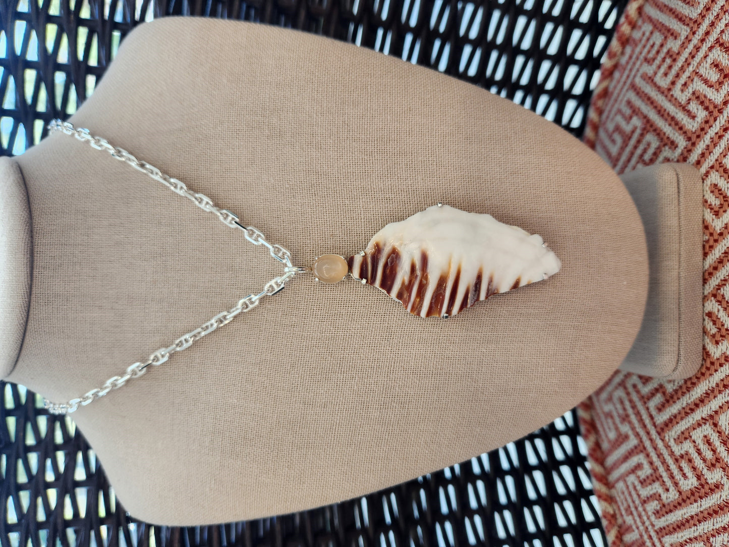 Sterling Silver Vero Beach Queen Conch Shard Pendant With Peach Moonstone Accent
