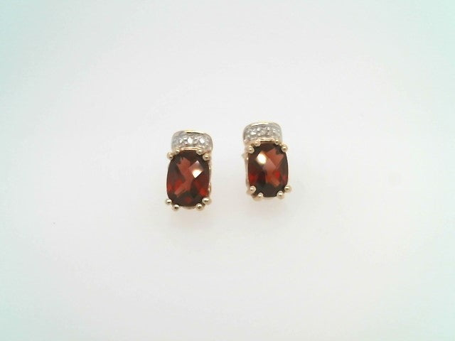 Vintage 10 Karat Yellow Gold Garnet & Diamond Earrings