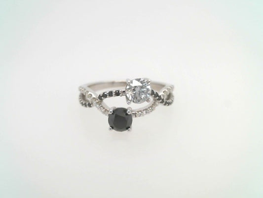 14 Karat White Gold Black & White Diamond "Toi Et Moi"  Bypass Style Ring