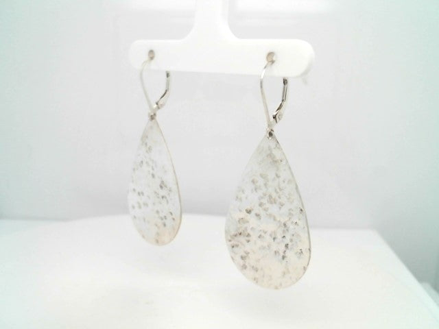 Sterling Silver Pear Shaped Dangle Earrings With Hammered Finish