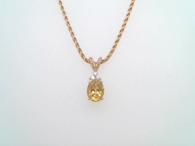 14 Karat Yellow Gold Oval Heliodore Pendant With Diamond Accents