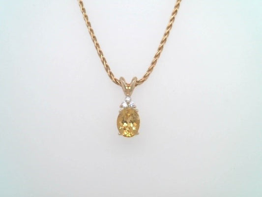14 Karat Yellow Gold Oval Heliodore Pendant With Diamond Accents