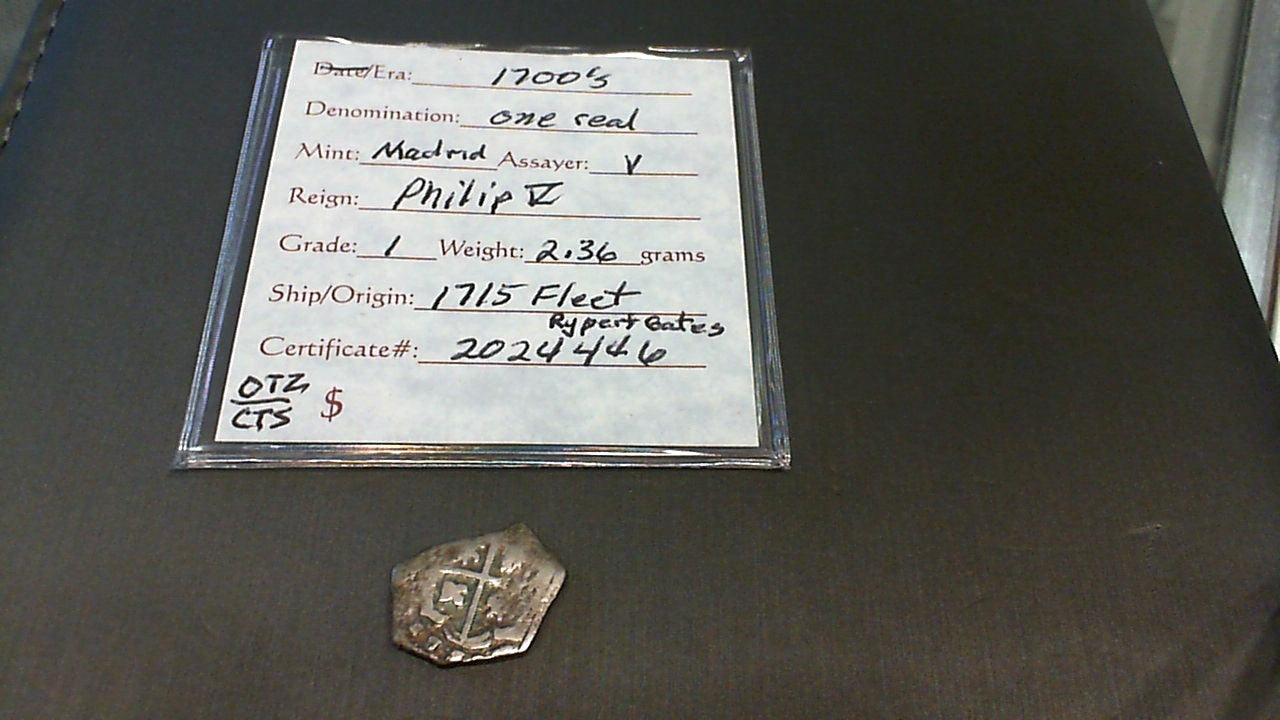 Silver Spanish 1 Reale Minted In Madrid; Spanish Colonial; Year 1700s; Phillip V; Weight 2.36 Gr Rare Colonial Coin Found By Rupert Gates On The 1715 Fleet (Steve Is Finding The 2nd Cert.)