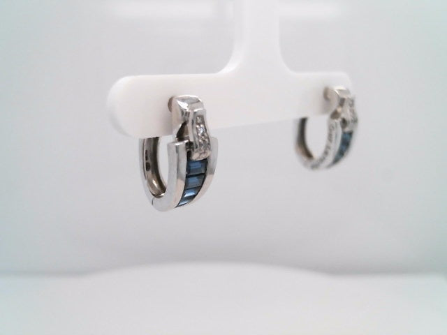 Vintage 18 Karat White Gold Blue Sapphire & Diamond Earrings