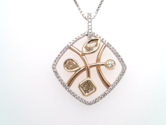 18 Karat White, Yellow, And Rose Gold White & Yellow Diamond Free-Form Pendant