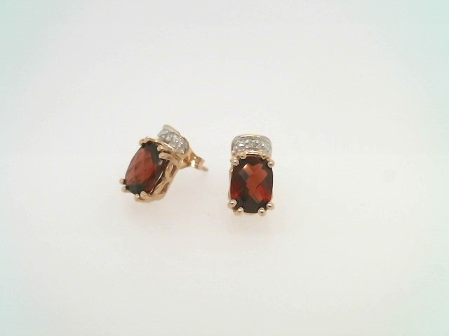 Vintage 10 Karat Yellow Gold Garnet & Diamond Earrings