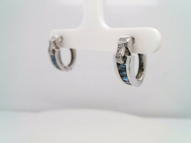 Vintage 18 Karat White Gold Blue Sapphire & Diamond Earrings
