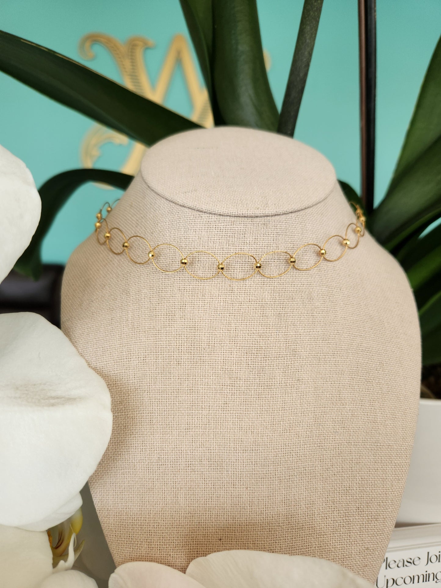 14K Wire and Bead Fancy Adjustable Choker Necklace