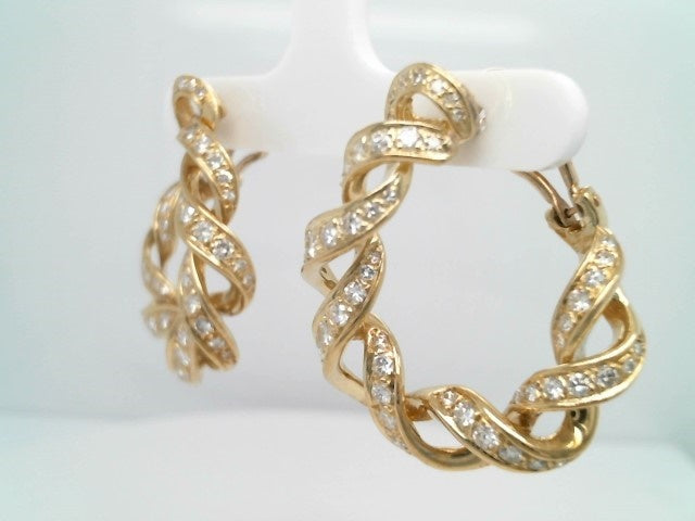 Vintage 18 Karat Yellow Gold "Twisted Ribbon" Diamond Hoop Earrings