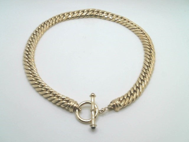 Vintage 14 Karat Yellow Gold 15.5 Mm Double Curb Link Necklace Secured By A Toggle Clasp With Cabochon Garnet Accents, 18.5"