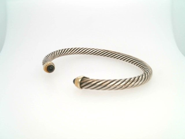 Vintage Sterling Silver & 14 Karat Yellow Gold Black Onyx "Cable" Cuff Bracelet, Signed David Yurman