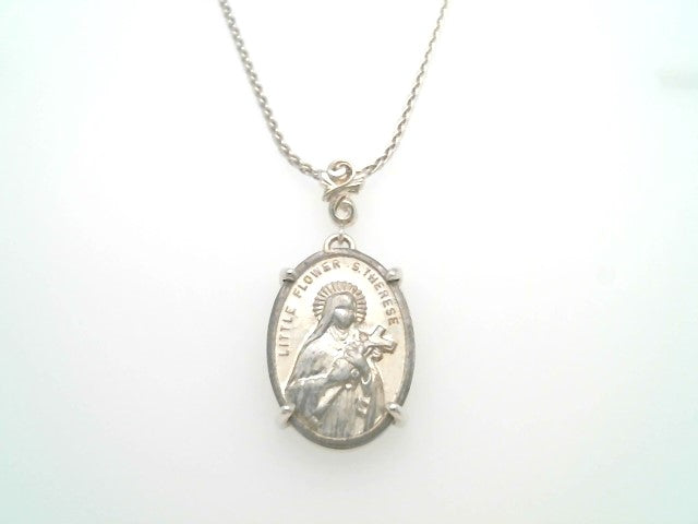 Sterling Silver Pendant With Floral Bail Set With Vintage St. Therese Italian Medallion