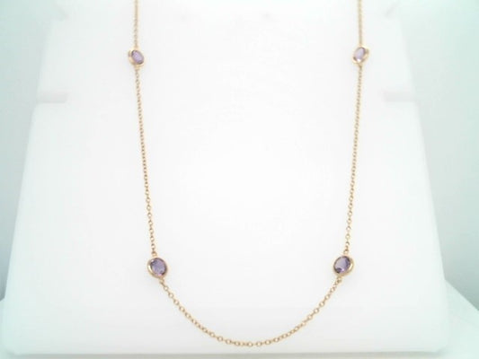 Vintage 14 Karat Yellow Gold Amethyst "By The Yard" Style Station Necklace, 18"