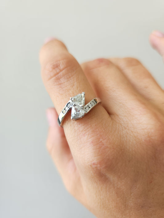 Vintage 14 Karat White Gold "Toi Et Moi" Style Trillion Diamond Bypass Ring